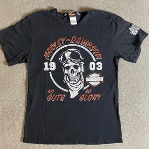 Black No Guts No Glory Harley-Davidson Skull Tee- Size Medium